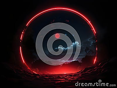 Ruby Lunar Emanation: Enchanting Red Glow Disc Stock Photo