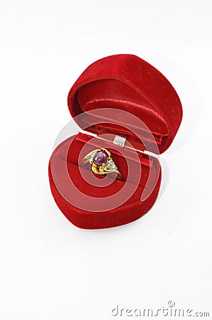 Ruby Ring in the Rings Box Stock Photo