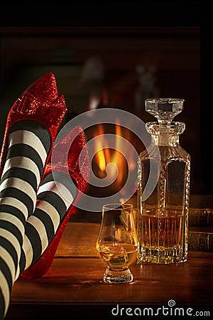 Ruby Slippers Scotch Whisky and Fire Stock Photo