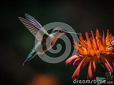 Ruby-throated Hummingbird (archilochus colubris) in flight. Made with Generative AI Stock Photo