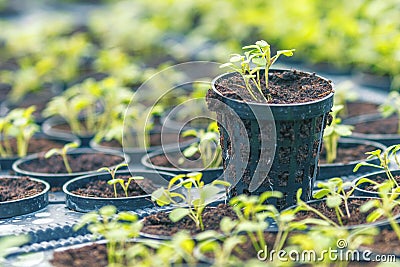 Rucola Hydroponic farm. Young Rucola plants, Young rockets, Rucola sprouts, Spring Seedlings. Healthy Vegetable Stock Photo