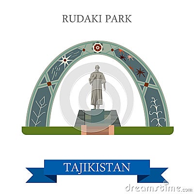 Rudaki Poet Park Dushanbe Tajikistan vector flat attraction Vector Illustration