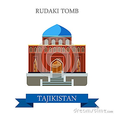 Rudaki Poet Tomb Tajikistan vector flat attraction sightseeing Vector Illustration