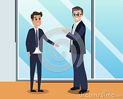 Rude boss threatening and yelling to male worker Vector Illustration