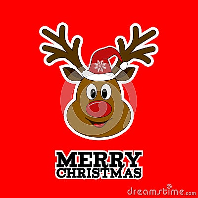 Rudolph reindeer. Merry Christmas. Vector Illustration