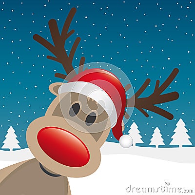 Rudolph reindeer red nose and hat Vector Illustration