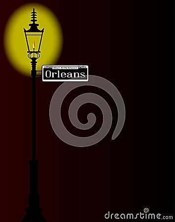 Rue D'Orleans Sign With Lamp Vector Illustration