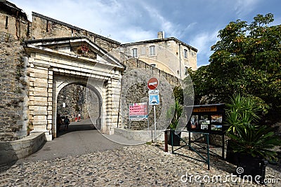 Porte sur la Rue du Donjon, Corte, Corse, France Editorial Stock Photo