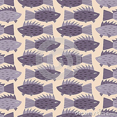 Ruff fishes hand drawn vector illustration. Underwater life seamless pattern for kids fabric. Vector Illustration