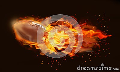 Rugby ball with bright flame flying on background Stock Photo