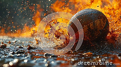 rugby ball in fire Stock Photo