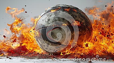 rugby ball in fire Stock Photo