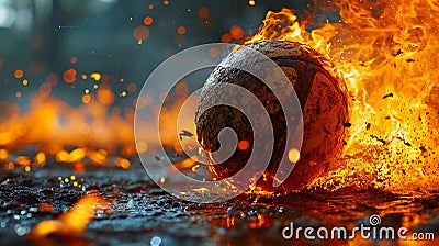 rugby ball in fire Stock Photo