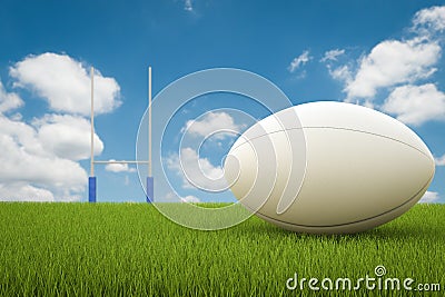 Rugby ball with rugby posts Stock Photo