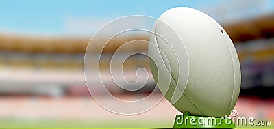 Rugby Ball In A Stadium Daytime Stock Photo