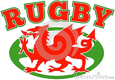 Rugby ball wales red dragon Stock Photo