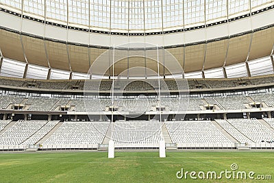 Rugby goal post in a stadium Stock Photo
