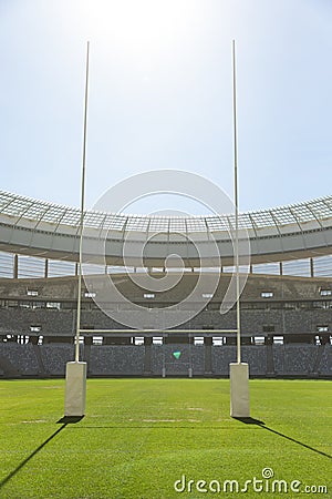 Rugby goal post on a sunny day in the stadium Stock Photo