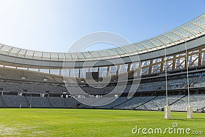 Rugby goal post on a sunny day in the stadium Stock Photo