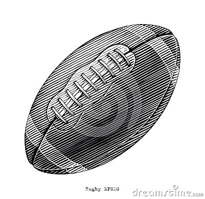 Rugby hand draw vinatge style black and white clip art isolated on white background Vector Illustration