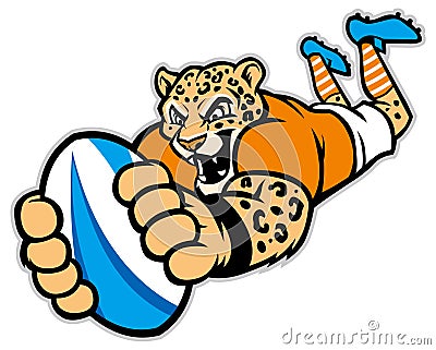 Rugby leopard mascot Vector Illustration
