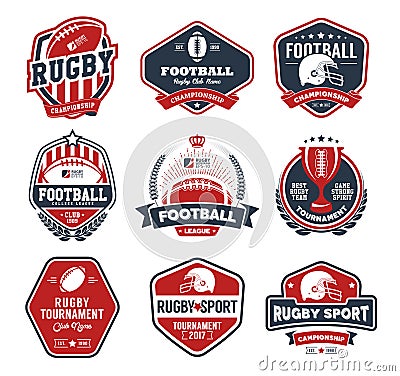 Rugby logo colorful set, Football badge logo template Vector Illustration