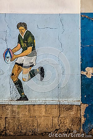 Rugby picture on the wall Editorial Stock Photo