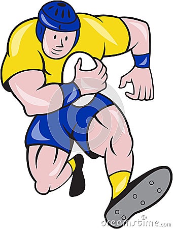 Rugby Player Running Charging Cartoon Stock Photo