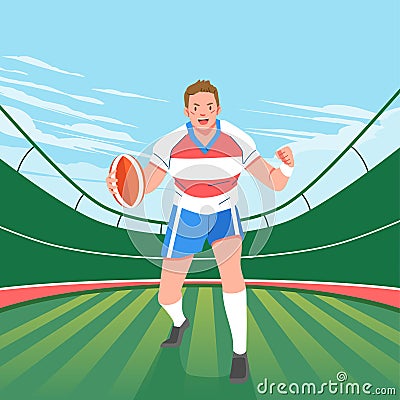 Rugby player shouted in the middle of the field full of power Vector Illustration