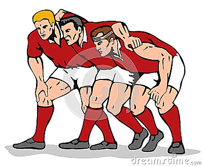 Rugby Three Player Scrum Retro Stock Photo