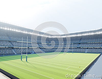 Rugby Stadium with Rugby Ball Stock Photo