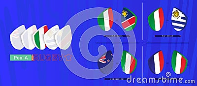 Rugby team of Italy all matches icon in pool A of international rugby tournament Vector Illustration