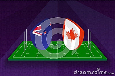 Rugby team New Zealand vs Canada on rugby field Vector Illustration