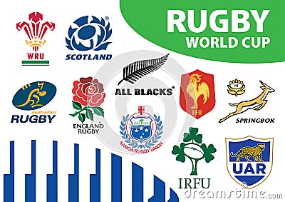 Rugby Union World Cup Team Emblems Logos Vector Illustration