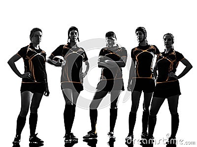 Rugby women players team silhouette Stock Photo