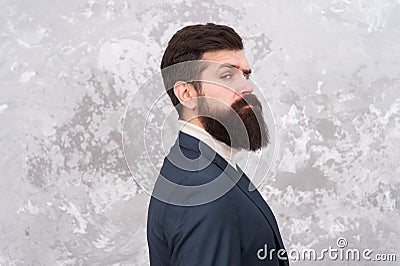 Rugged and manly. Tailor or fashion designer. Modern life. Brutal bearded hipster in formal suit. elegant man with beard Stock Photo