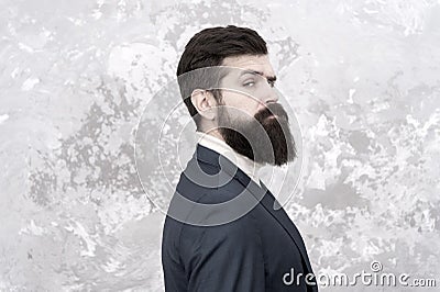 Rugged and manly. Tailor or fashion designer. Modern life. Brutal bearded hipster in formal suit. elegant man with beard Stock Photo