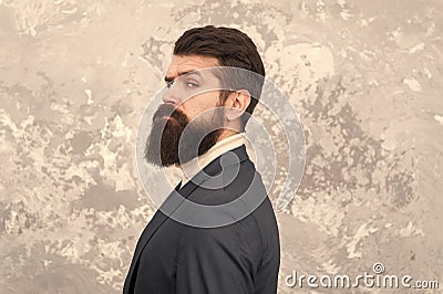 Rugged and manly. Tailor or fashion designer. Modern life. Brutal bearded hipster in formal suit. elegant man with beard Stock Photo