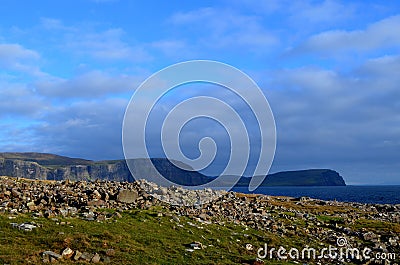 Rugged Rocks Dotting the Landscape on Neist Point Stock Photo