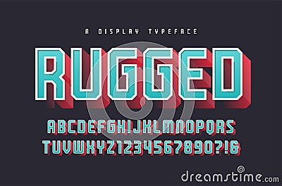 Rugged vector stylish 3d display typeface, font, uppercase letters and numbers, alphabet, typography. Vector Illustration