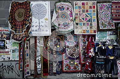 Rugs and tapestries on display Editorial Stock Photo