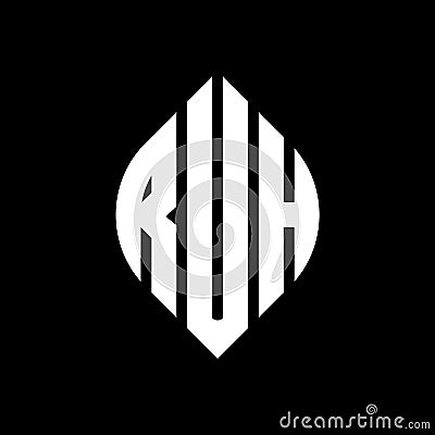 RUH circle letter logo design with circle and ellipse shape. RUH ellipse letters with typographic style. The three initials form a Vector Illustration