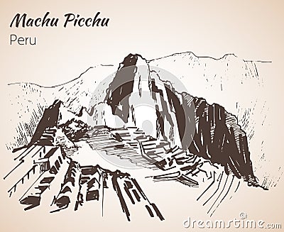 Ruin of ancient civilization Machu Picchu. Peru, sketch. Vector Illustration