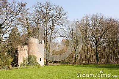 Ruin of ancient tower in forest Stock Photo