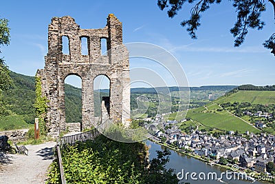 Ruin of castle Grevenburg along river Moselle Stock Photo