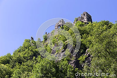 Ruin of Old Castle above river Vah near Castle Strecno, Slovakia Stock Photo