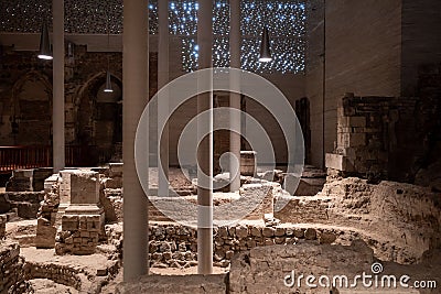 Ruin and remain of former church inside Kolumba in Cologne, Germany. Editorial Stock Photo