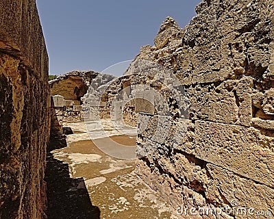 Ruin of roman amphitheatre at Italica, Roman city in the province of Hispania Baetica Stock Photo