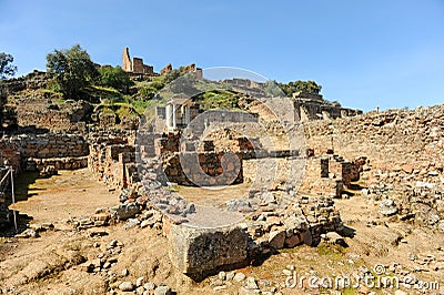 Ruinas de la ciudad romana de Munigua Mulva, provincia de Sevilla, EspaÃ±a Stock Photo
