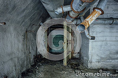 Ruined abandoned Soviet bunker, echo of Cold War Stock Photo